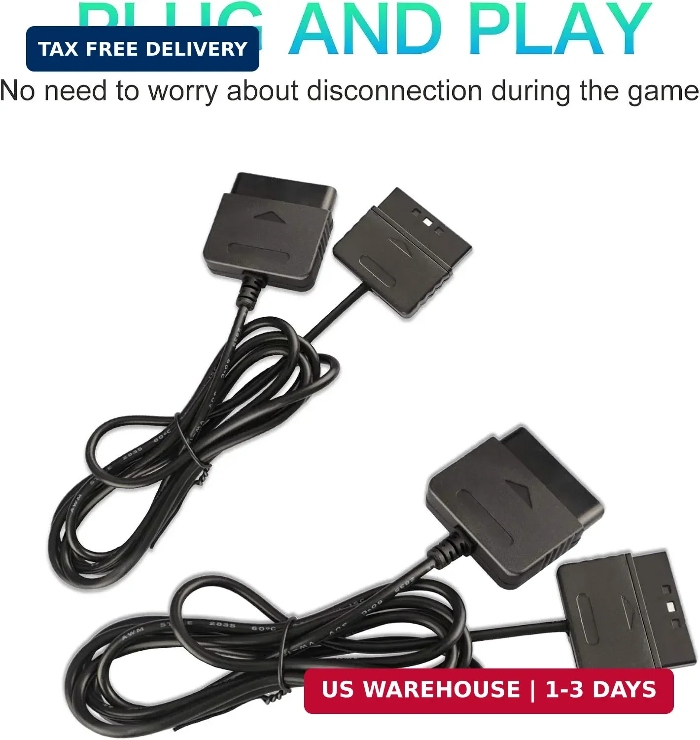 Xahpower 2Pack 6Ft Controller Extension Cable for PS2, 1.8m Controller Extension