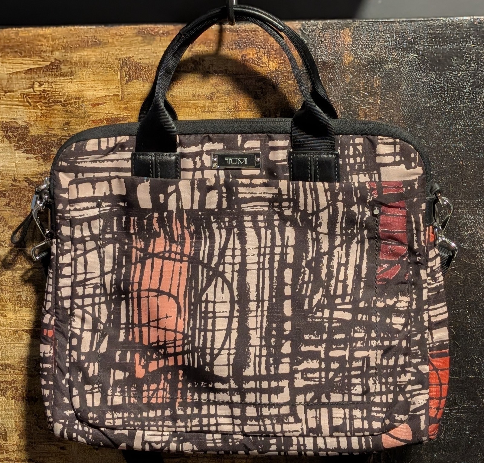 TUMI Abstract Pattern Laptop Bag Nylon Padded Compartments Removable Strap