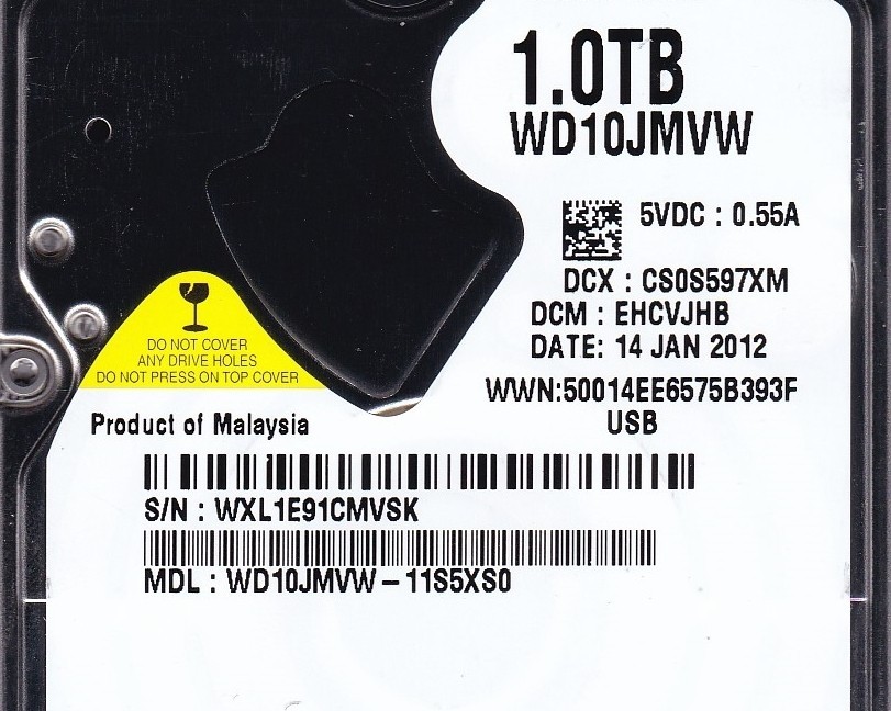 WD10JMVW-11S5XS0 EHCVJHB sn WXL1E9 JAN/2012 Malaysia 1TB USB 3.0 Western Digital