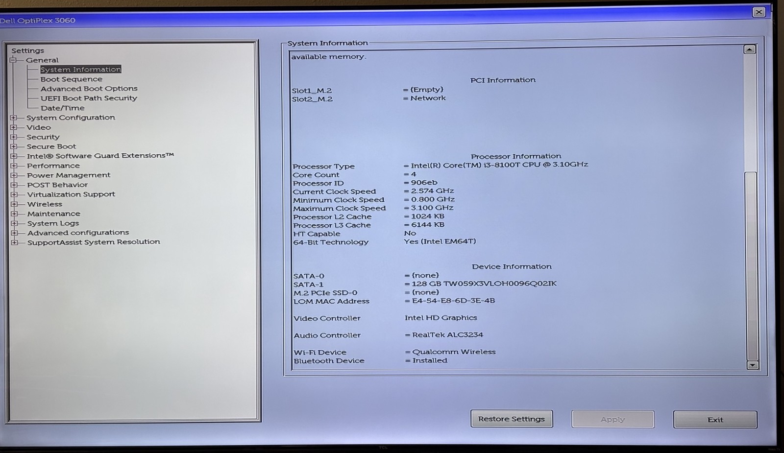 Dell OptiPlex 3060 Micro i3-8100T | 8GB | 128GB NVMe | W11Pro Active | WiFi | BT