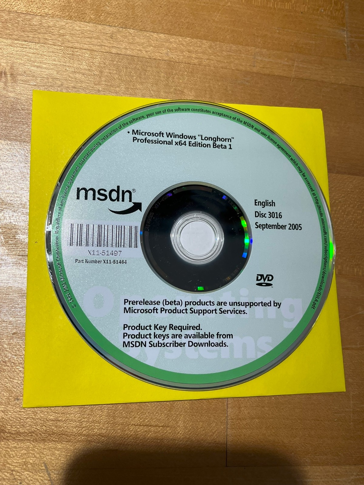 MSDN Windows Longhorn Professional x64 Beta 1 Disc 3016 – *READ DESCRIPTION*