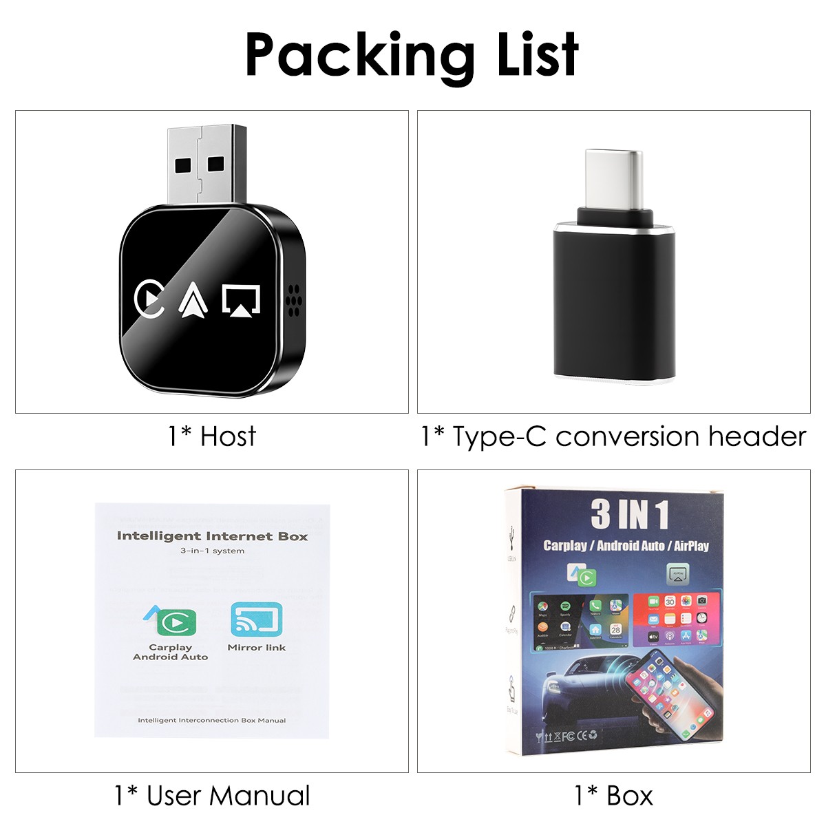 2026 Mini Carplay Adapter 3IN1 Wireless Carplay & Android Auto & Mirror Link