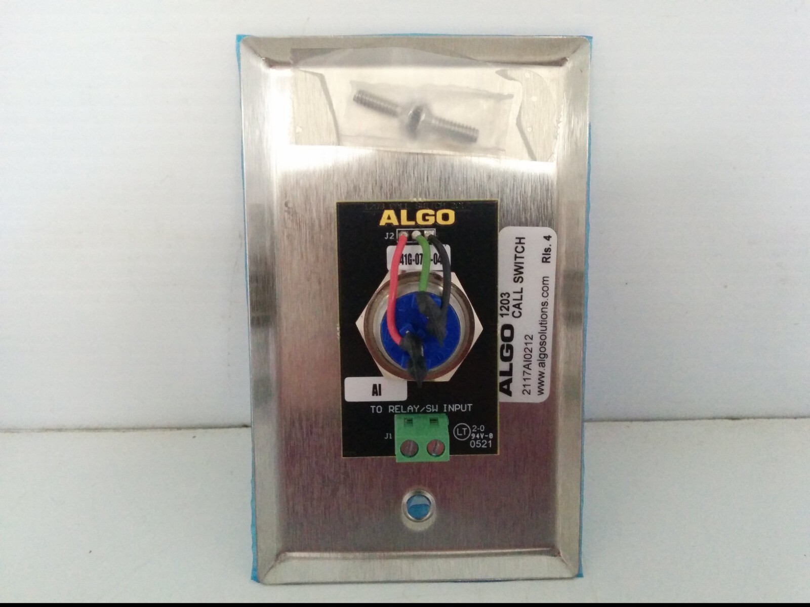 ALGO 1203 LED BACKLIT CALL SWITCH, SINGLE GANG STAINLESS STEEL FACEPLATE, NIB