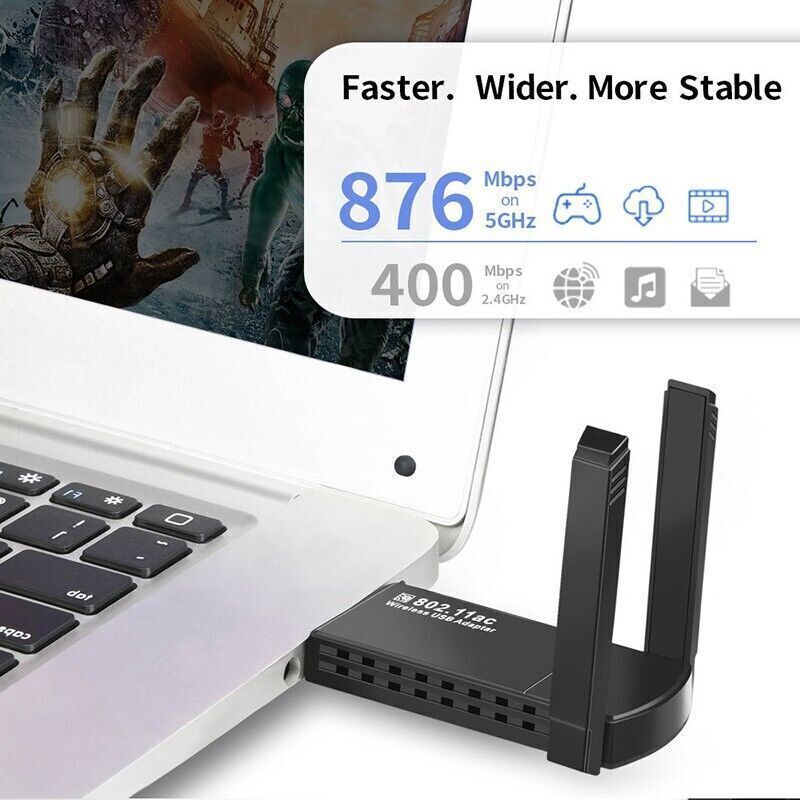 USB 3.0 Wireless WIFI Adapter 1300 Mbps Long Range Dongle Dual Band 5Ghz Network