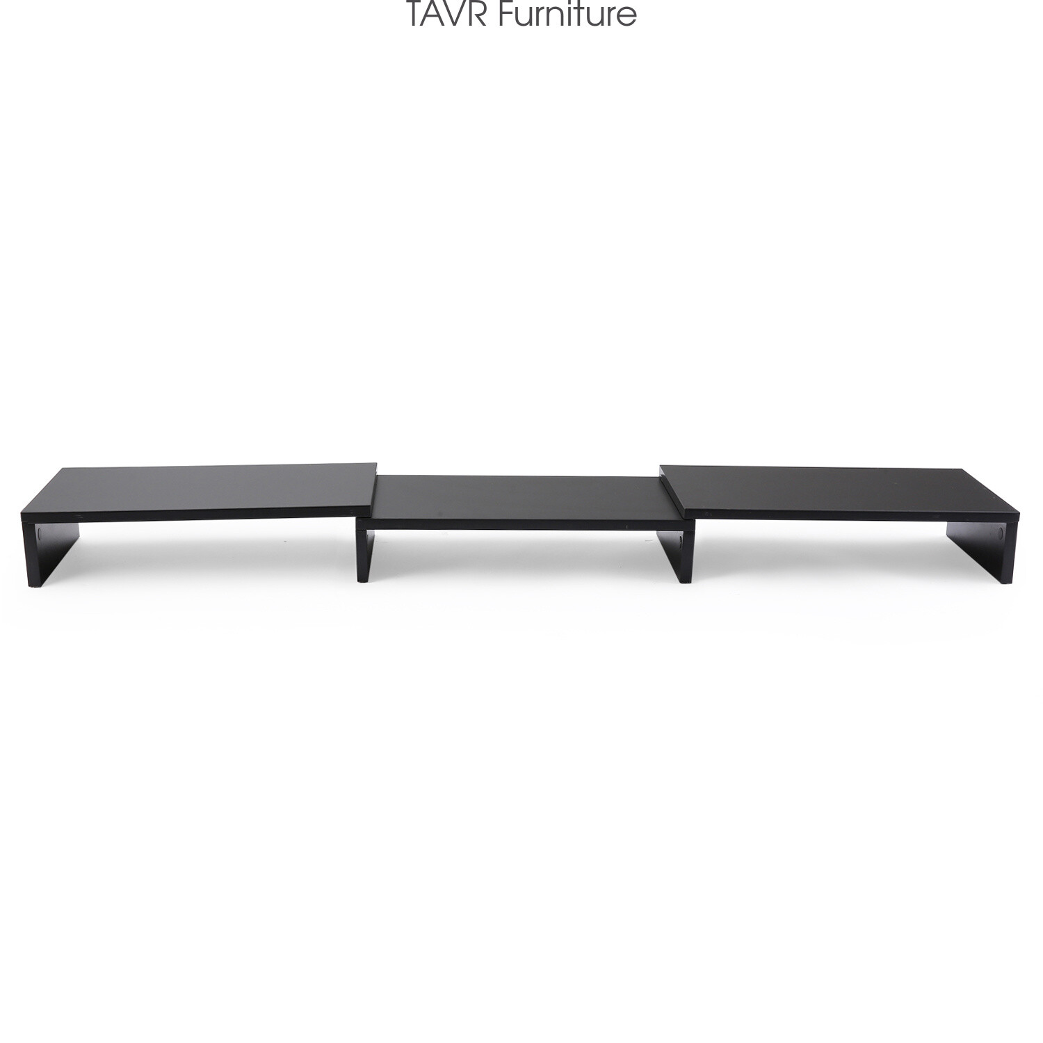 Wood Dual Monitor Desktop Stand Risers with Length and Angle Adjustable 3 Shelf