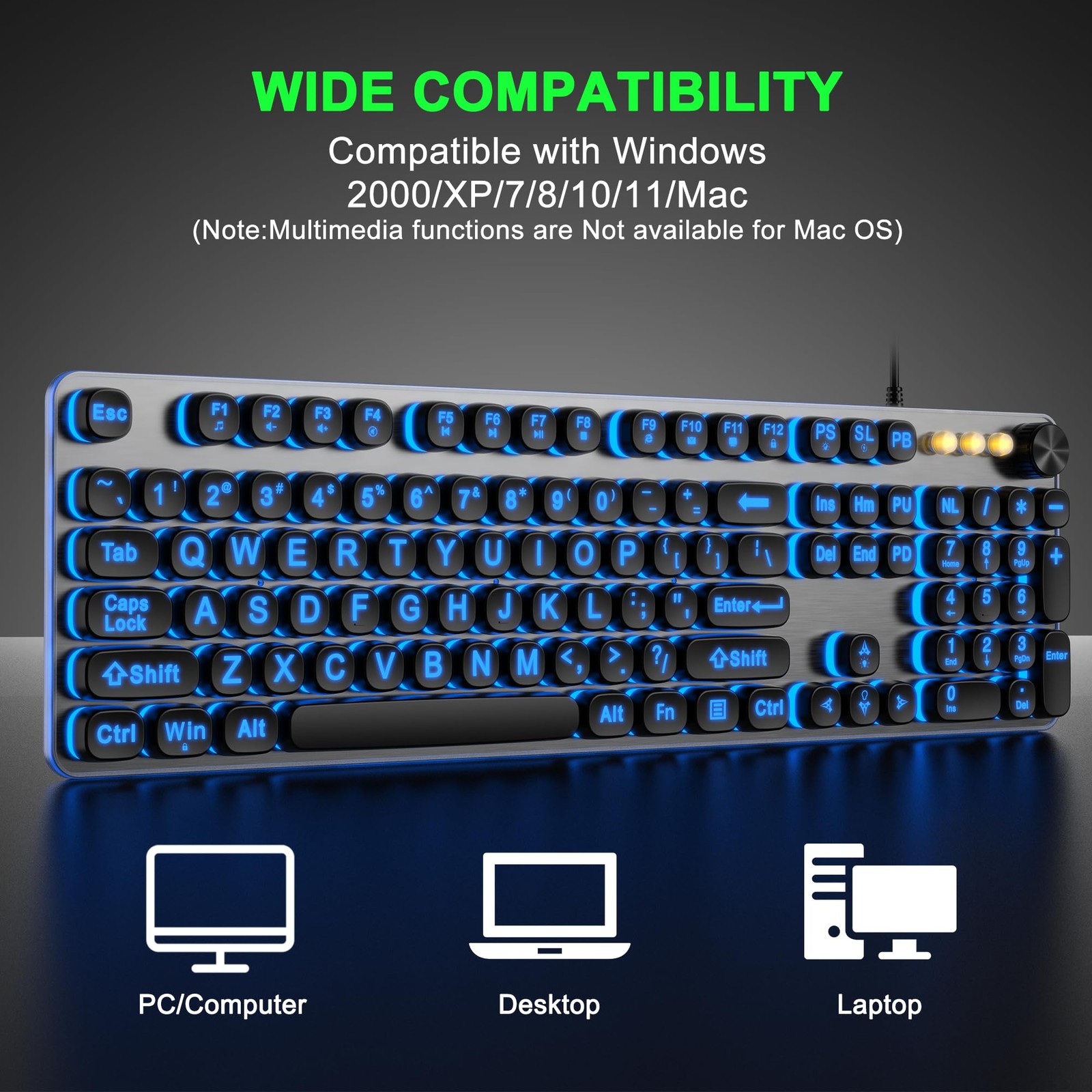 Large Print Backlit Keyboard with 7-Color Backlit, Wired USB Lighted Computer…