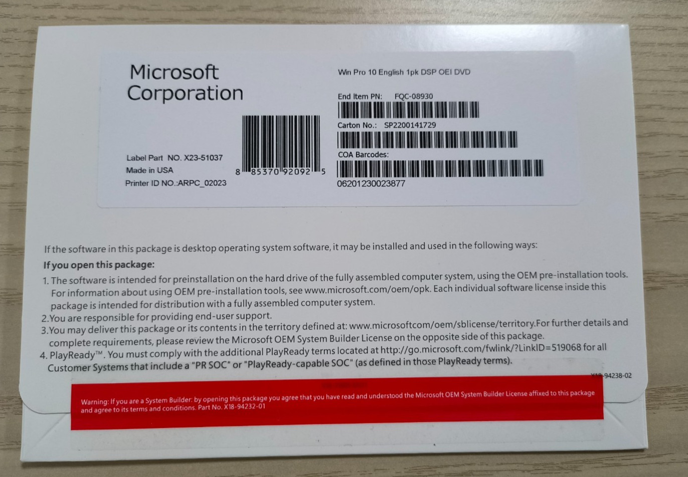 Windows 10 Pro 64 bit DVD with Product Key New Sealed & Free Shipping