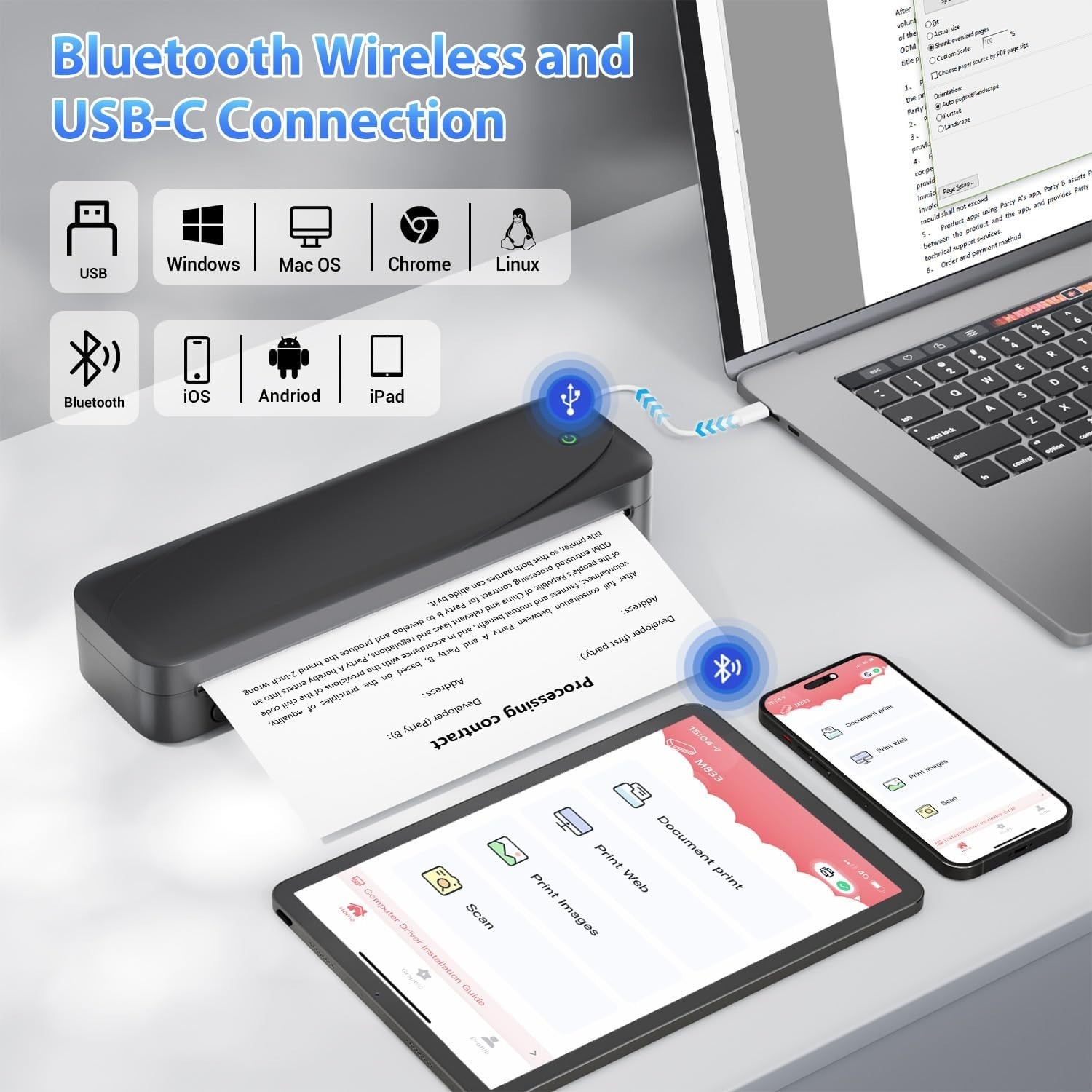 Phomemo M833 Thermal Printer Portable Mobile Inkless Printer for A4/USLetter LOT