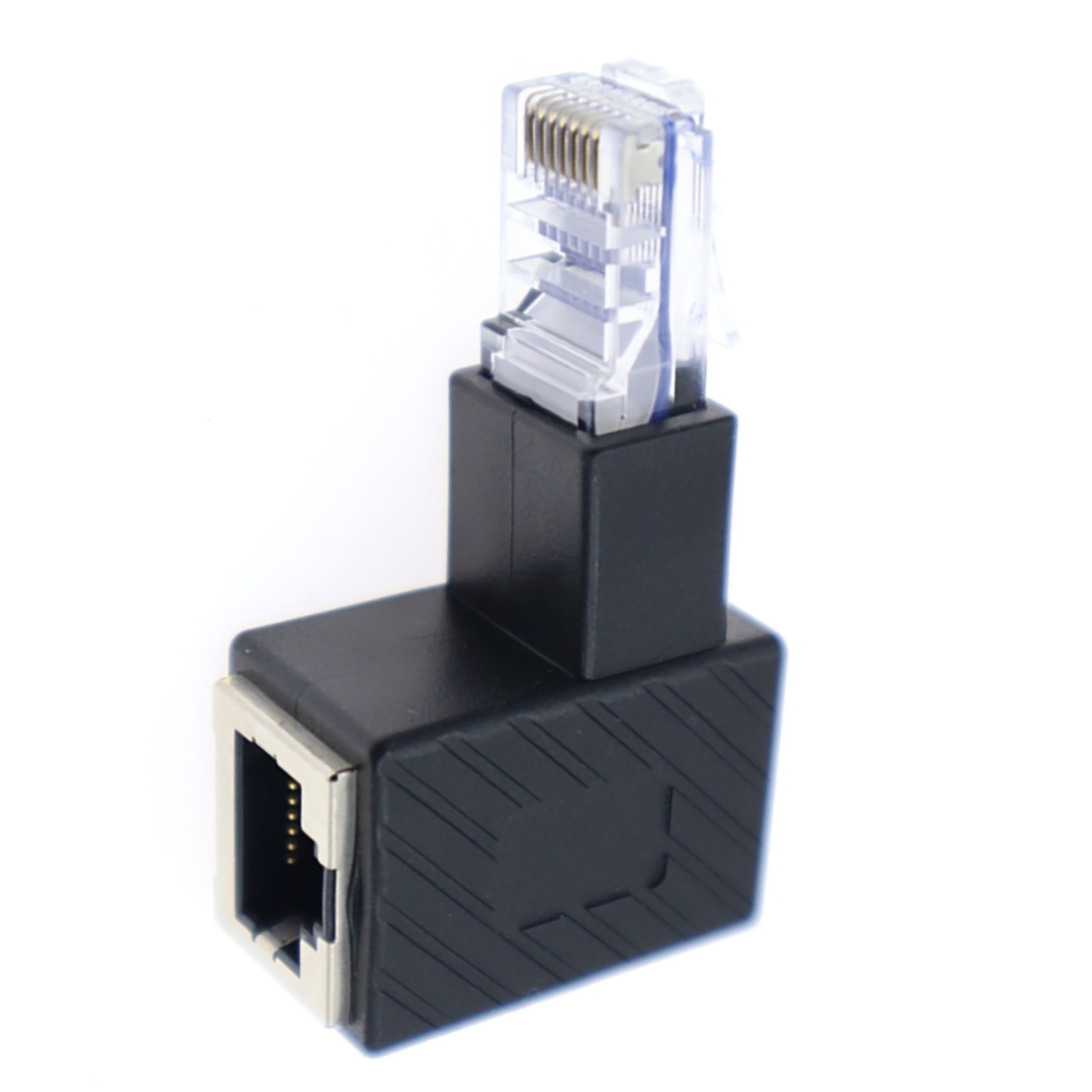 90° Up Angle RJ45 Cat 5e Male to Female Lan Ethernet Network Extension Adapter-