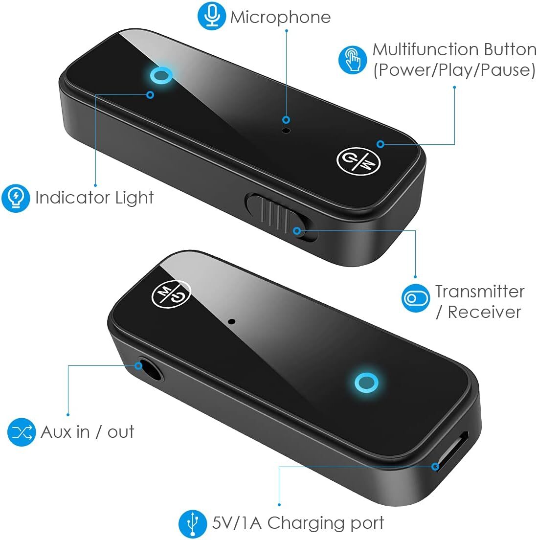 Wireless Bluetooth 5.0 Transmitter Receiver for Car Music Audio Aux Adapter Lot