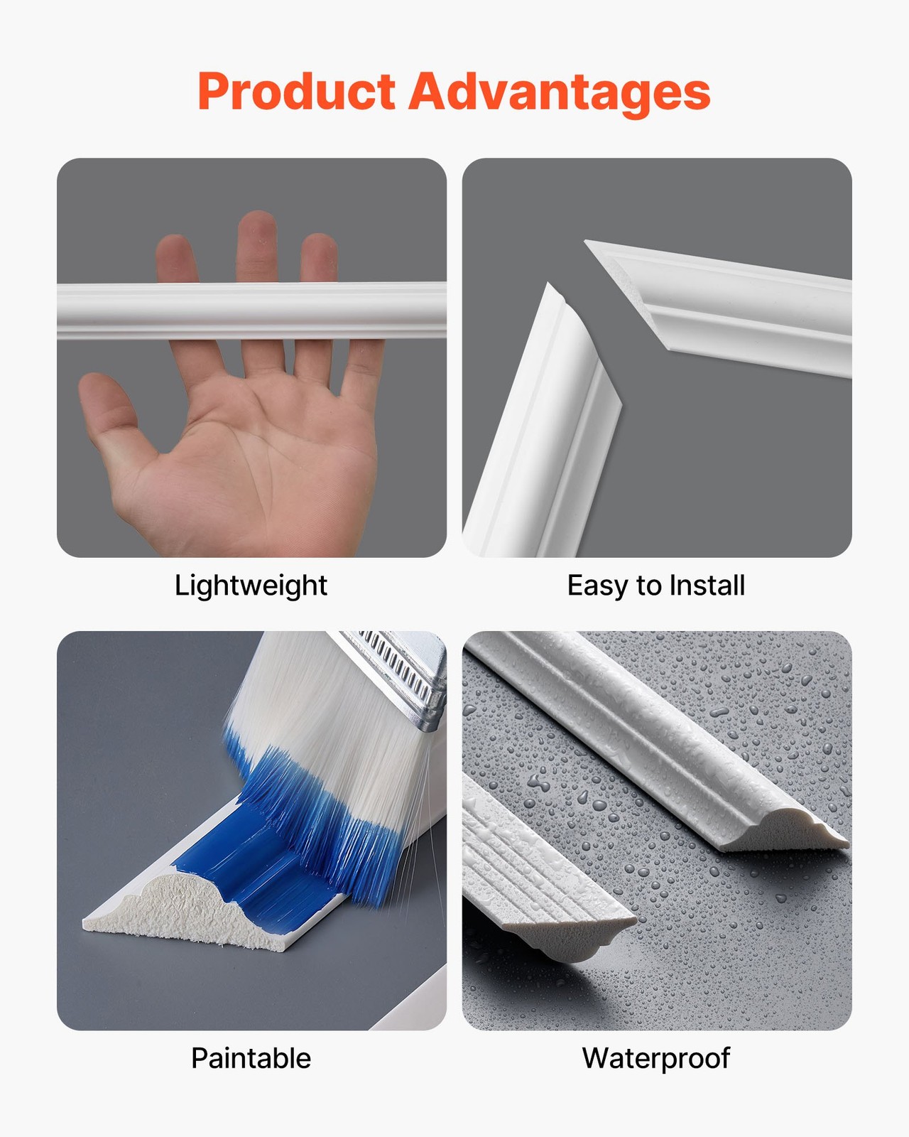 Wall Molding 3 Pack, Wainscoting Panels Kit, Lightweight Paintable Polystyrene,