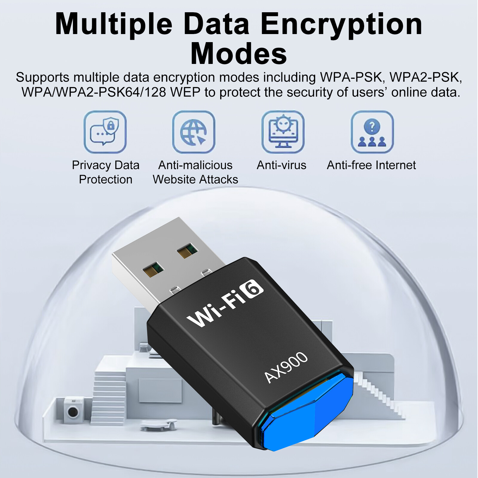 USB WiFi 6 Wireless Network Adapter for PC/Desktop, 900Mbps Dual Band 2.4G/5GHZ