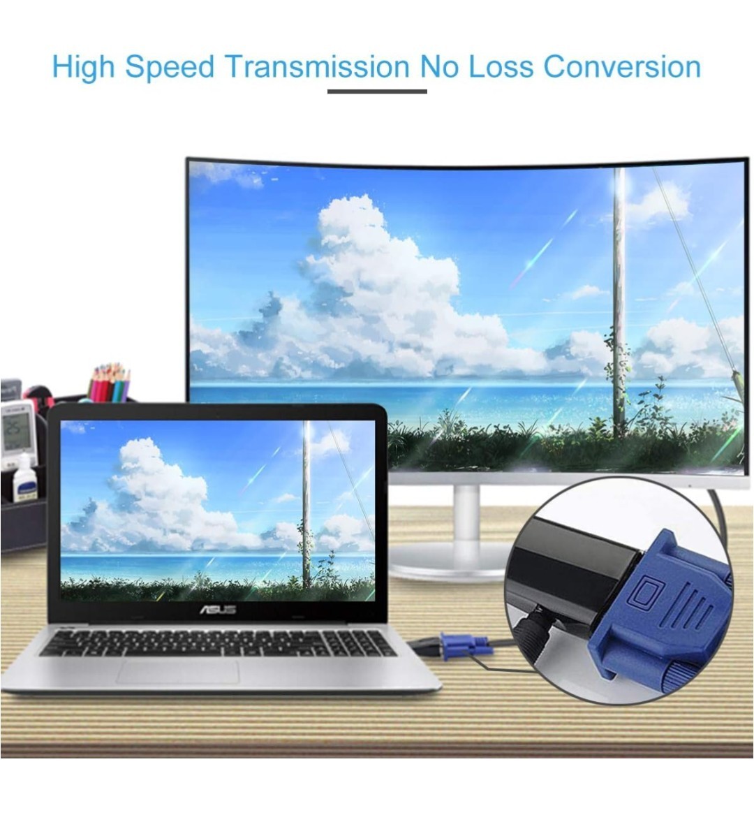 Guamar HDMI to VGA Adapter Converter with 3.5mm Audio Jack Cable for Black