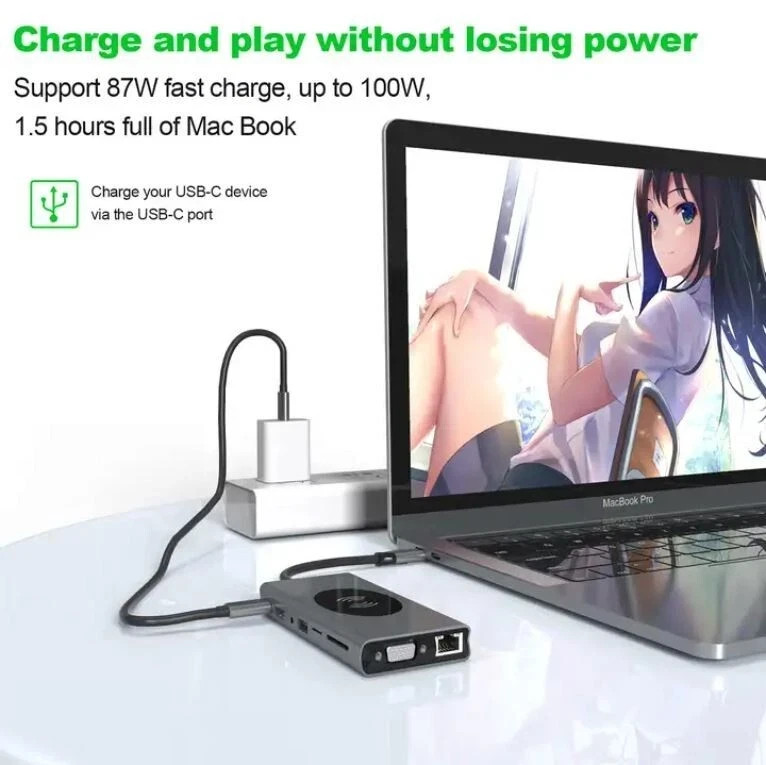 15 in 1 USB C Multiport Adapter Hub MacBook Pro Air HDMI 4K 3.0 Wireless Charger