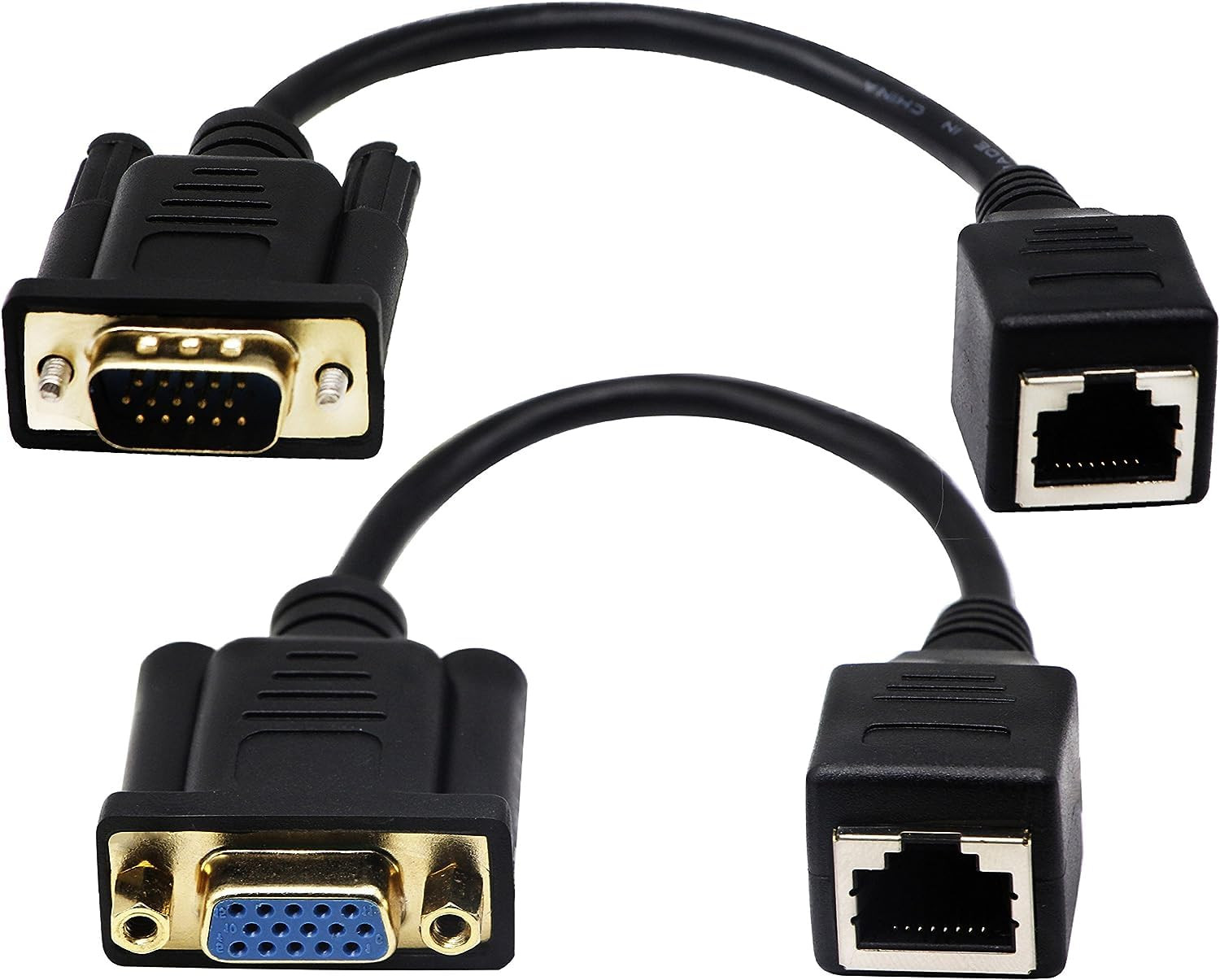 RJ45 to VGA Cable, VGA 15-Pin Port Female&Male to RJ45 Female Cat5/6 Ethernet LA