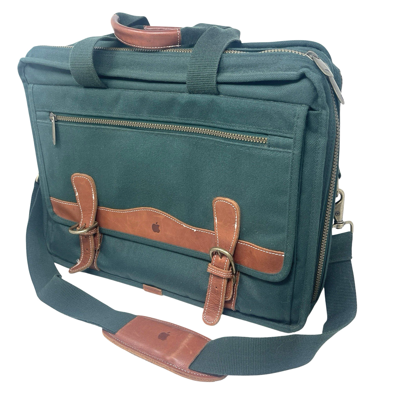 Vtg Apple Macintosh Laptop Messenger Bag Green Canvas Leather Briefcase Employee
