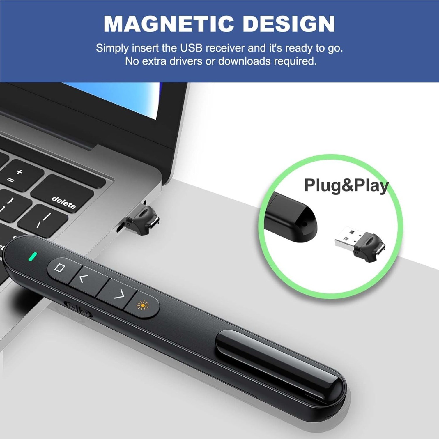 Presentation Clicker for PowerPoint, RF 2.4GHz USB C Wireless Presenter Remote
