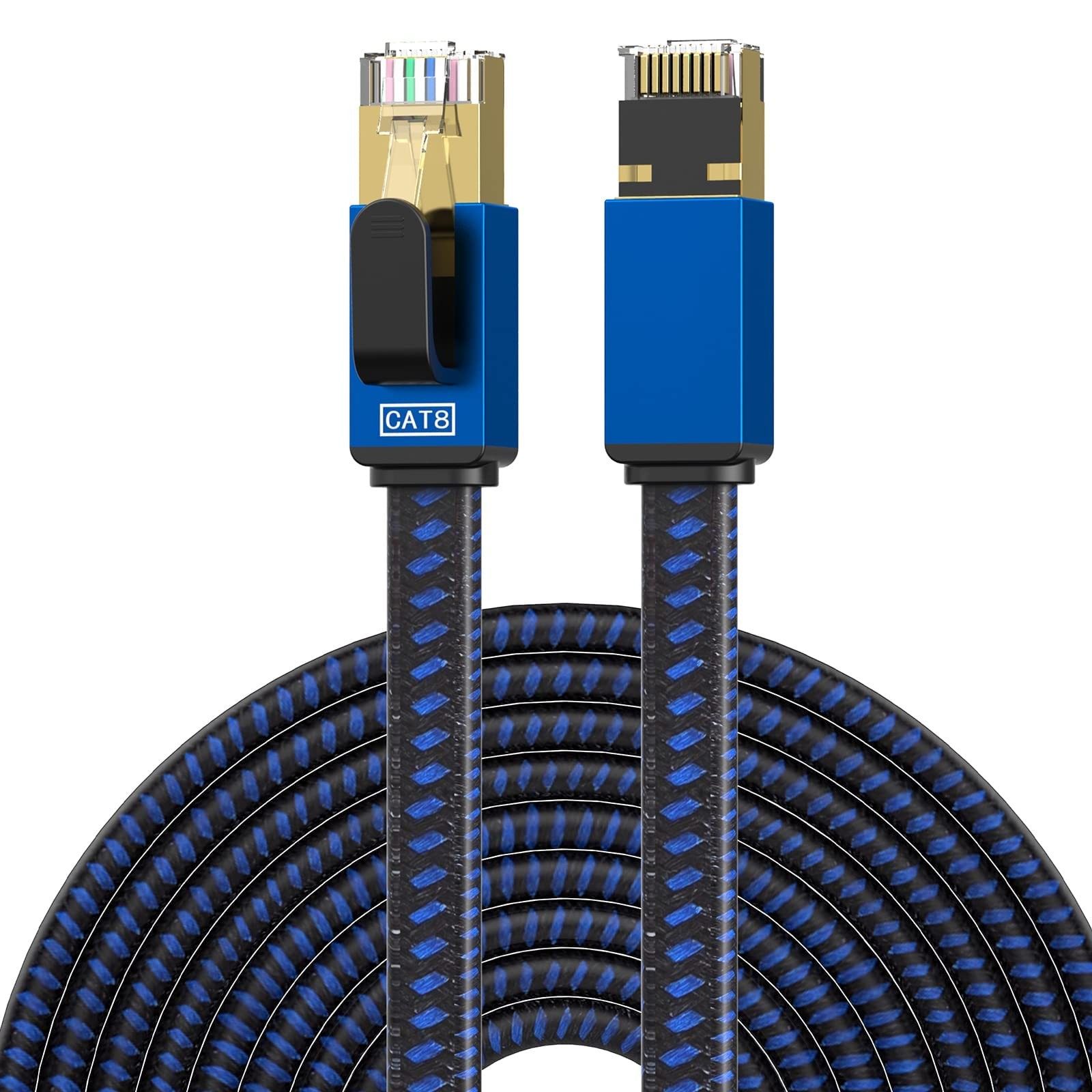 100 FT Cat 8 Flat Ethernet Cable Nylon Braided Shielded RJ45 LAN Network Cord