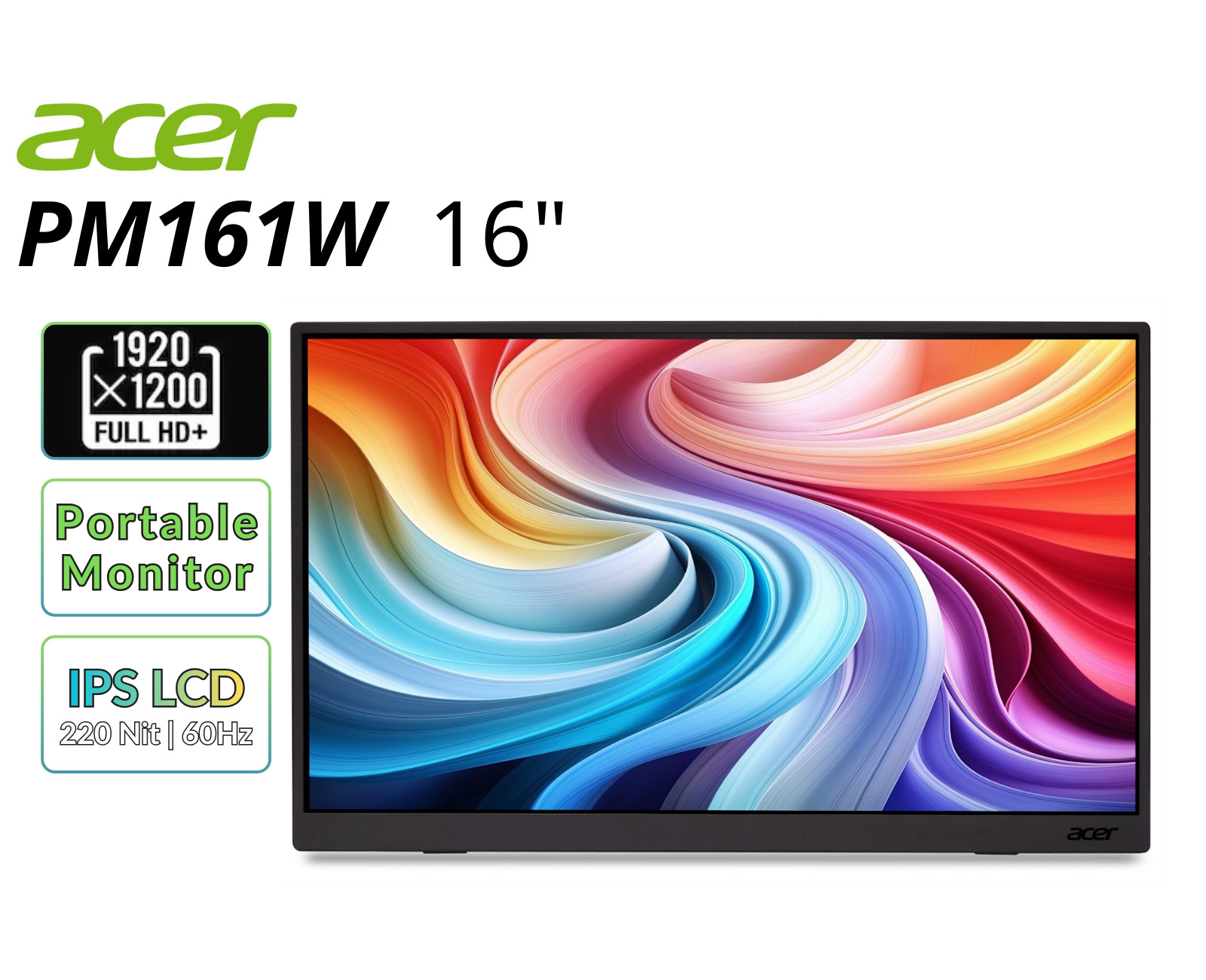 Acer PM161W 16″ Portable Monitor 1920×1200 60Hz 6ms Refurbished