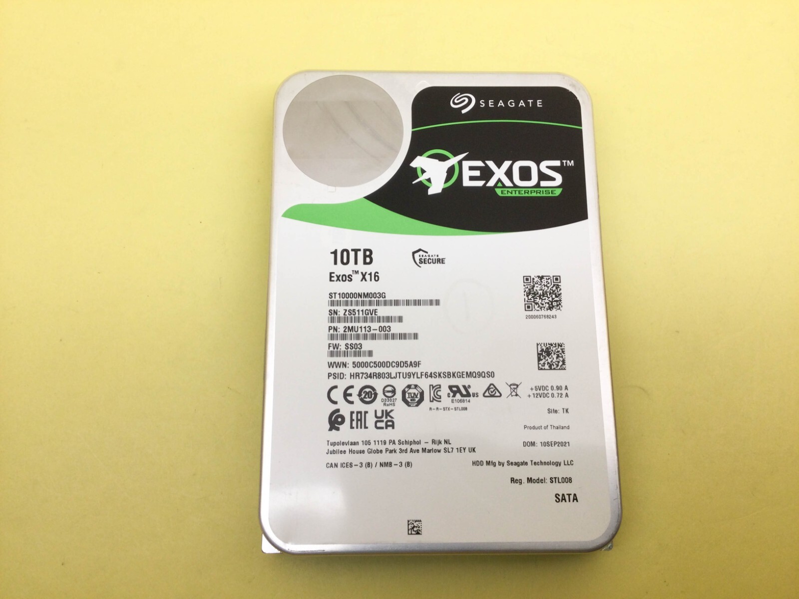Seagate EXOS X16 10TB 7.2K SATA 6Gbps 4KN/512E 3.5in SED HDD ST10000NM003G