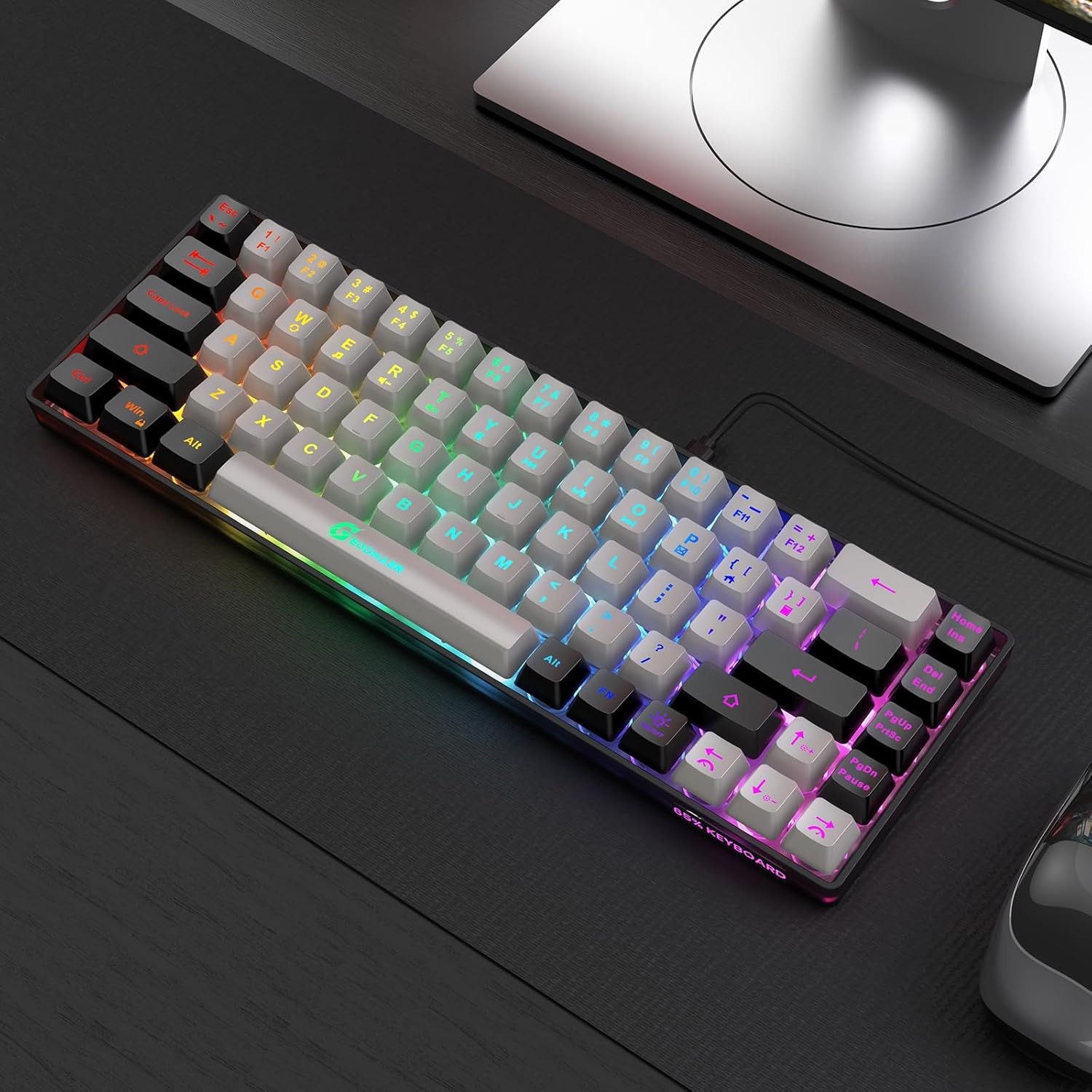 GEODMAER 65% Gaming Keyboard, Wired Backlit Mini Keyboard, Ultra-Compact Anti-Gh
