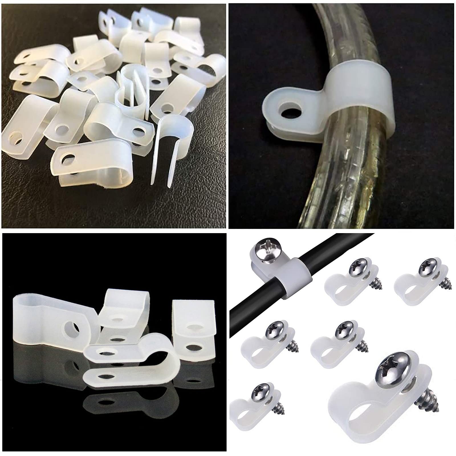 100 Pcs 1/4 Inch Rtype Cable Clips Clamp Kit Nylon Mounting Cord Fastener Clips