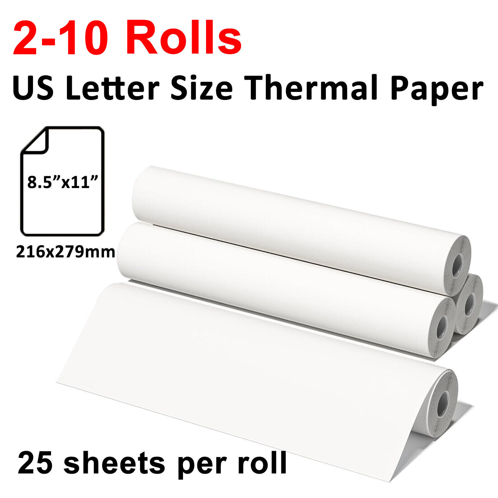 2-10 Rolls Thermal Printer Paper 8.5″x11″ US Letter Size Quick-Dry for M08F M832
