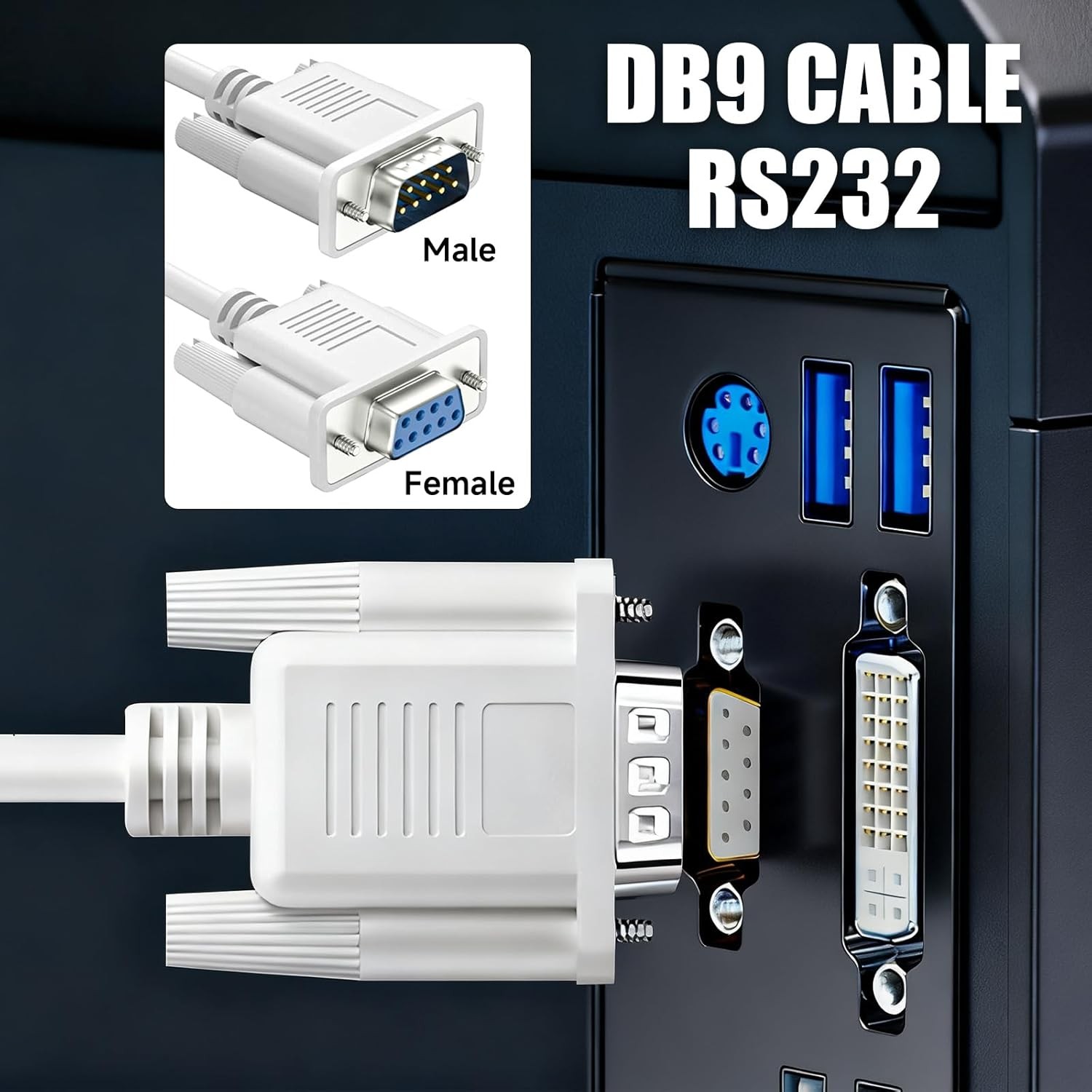 16FT DB9 RS232 Male to Female Serial Port Extension Cable Cord Lot