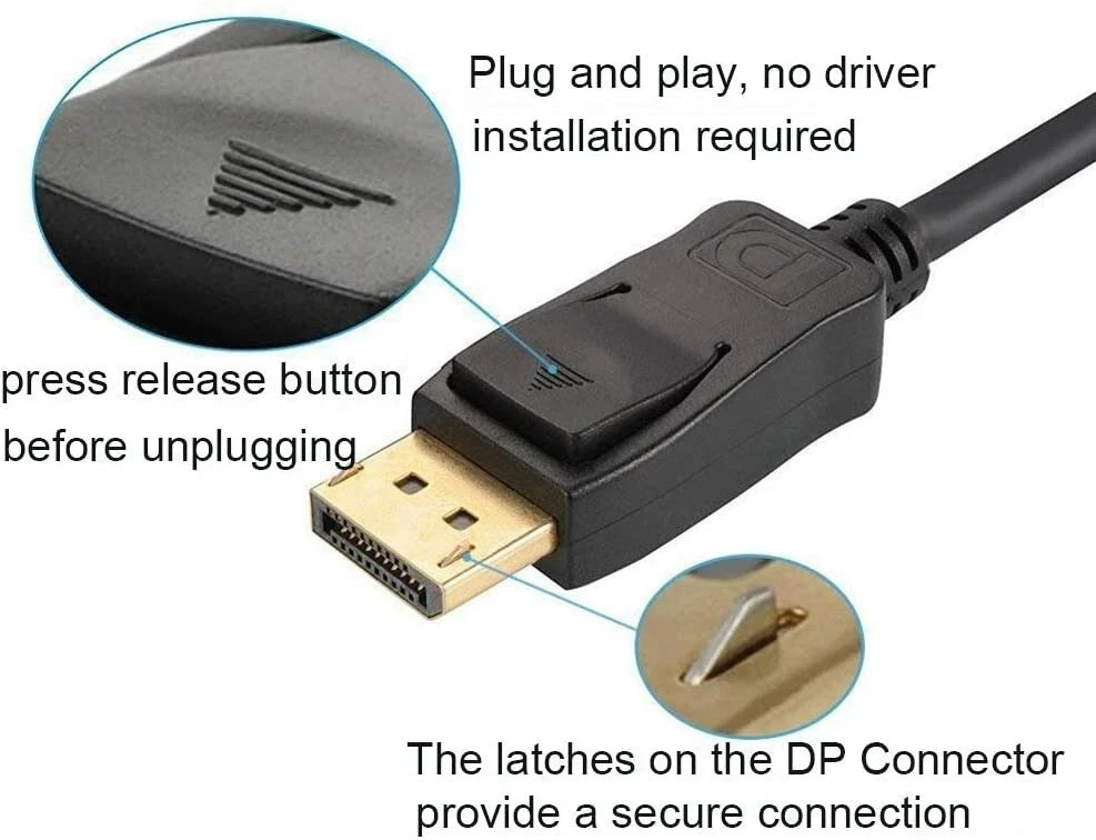 LOT Display port to Display Port DP Male to Male Cord 4K HD w Latches 6/10/15FT