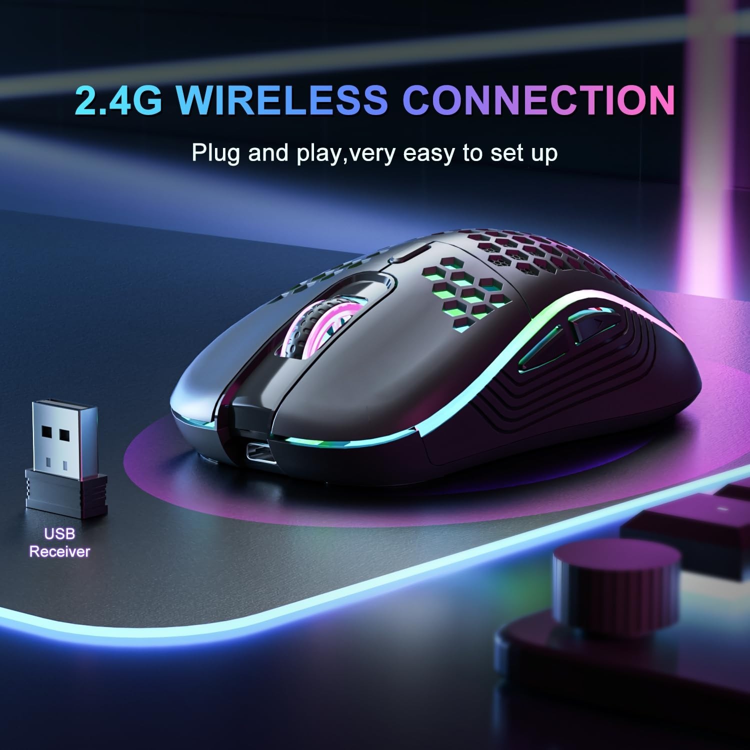 Wireless Mouse Gaming Rechargeable Optical Mouse Cordless 7 Color LED Backlit PC