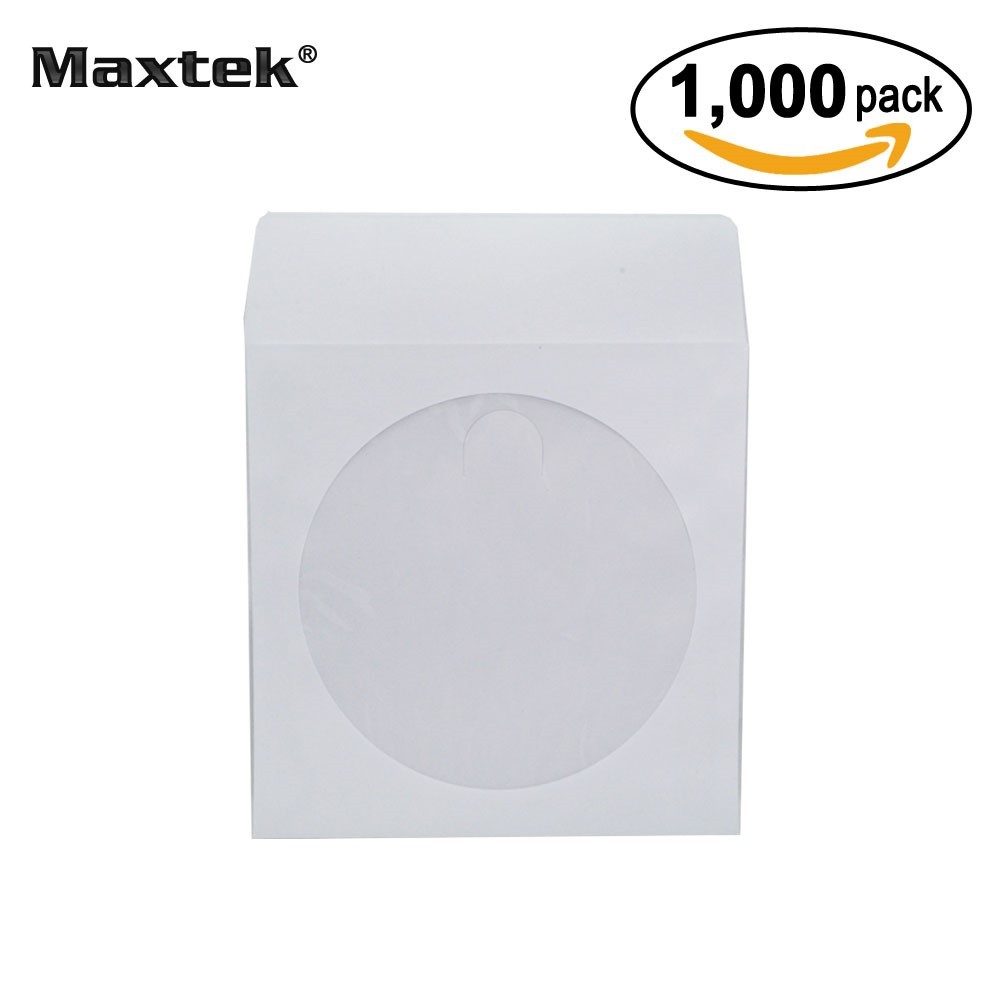 SALE! Maxtek® 1,000 CD DVD R CDR White Paper Sleeves with Flap & Clear Window