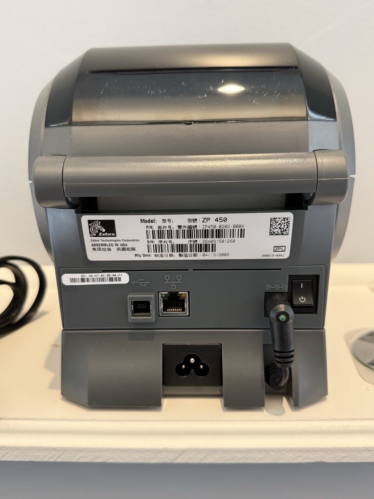 Zebra ZP 450 CTP Thermal Barcode Label Printer In Excellent Condition