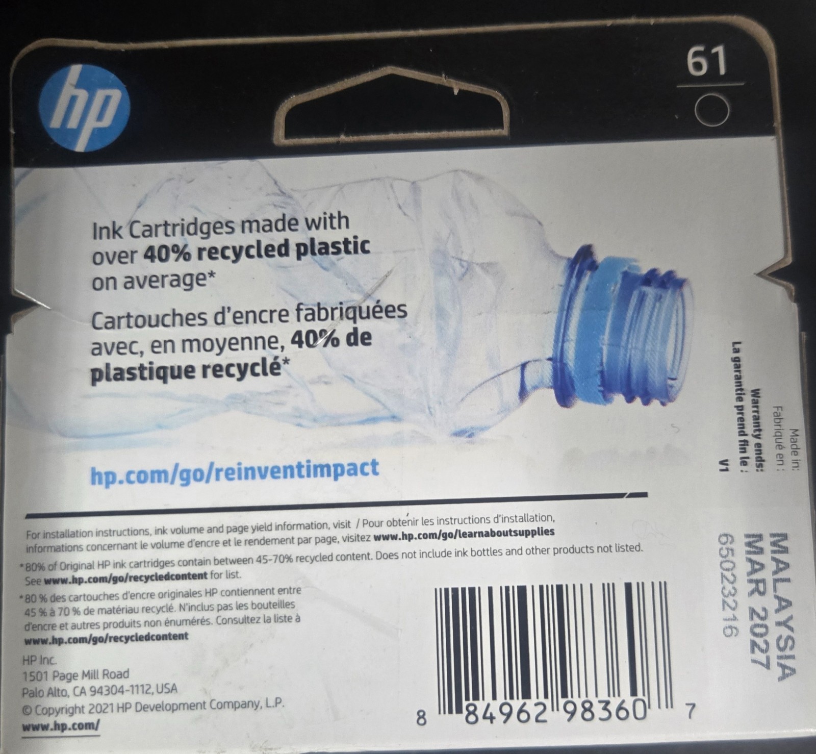 HP 61 Black Ink Cartridge CH561WN, Exp. 1/27, 3/27 Pick Your Exp. Date