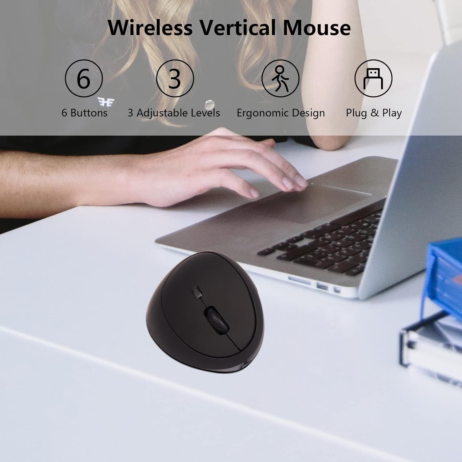 Vertical Mouse Ergonomic 2.4GHz Wireless, 3 Adjustable DPI 800/1600/2400