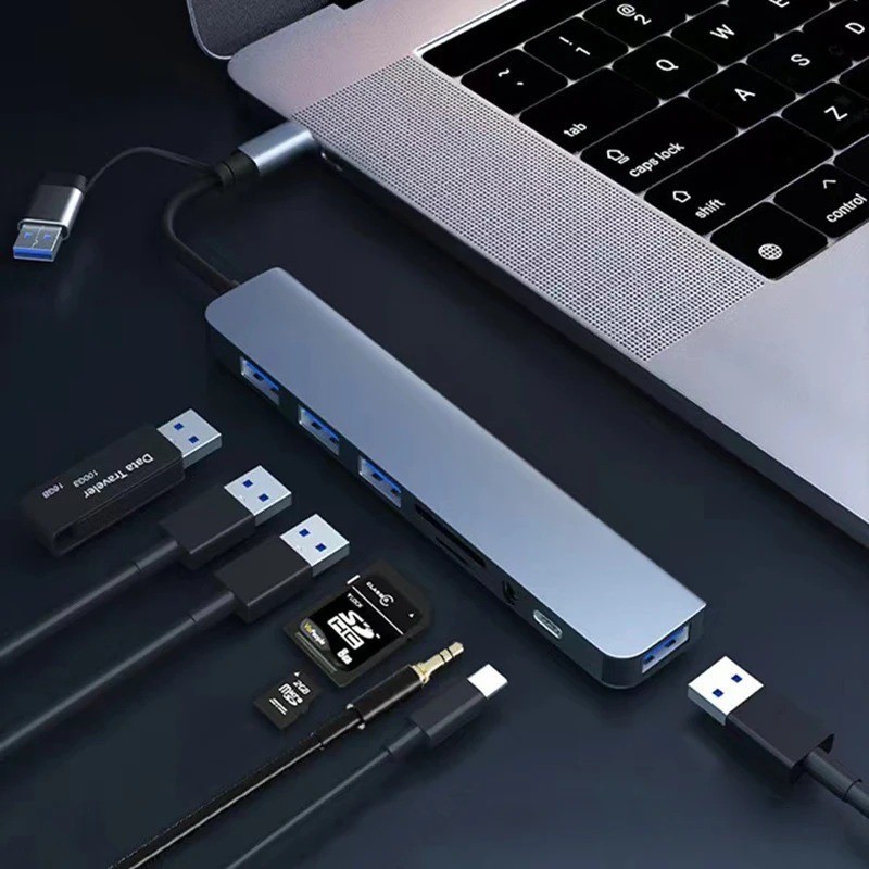 8 in 2 USB+Type C HUB Docking Station with 3.5mm Audio Adapter for Micro 1Pc
