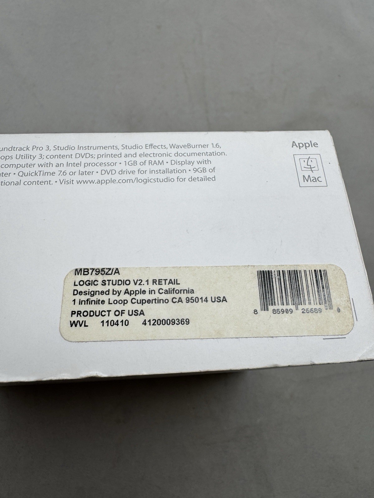 Apple Logic Studio 9 V2.1 Suite DVD 9 Disc Retail MB795Z/A Mac OS Includes Key