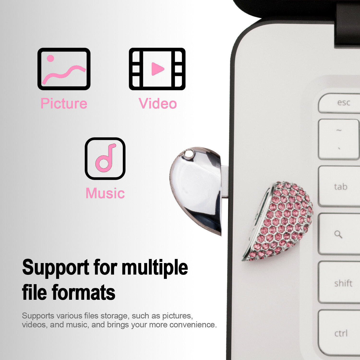 USB 2.0 Flash Drive Crystal Heart Shape Stick Pendant USB Memory Stick 32GB 64GB