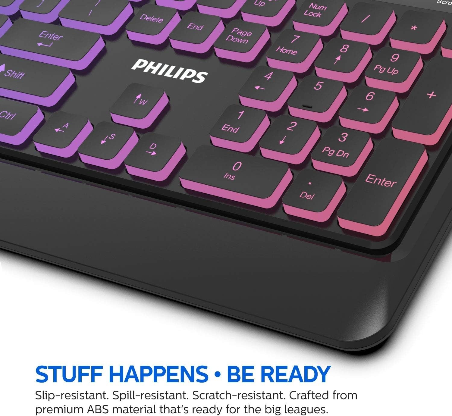PHILIPS UltraSlim USB Keyboard Low-Profile Wired PC Keyboard RGB Backlit SPK8294