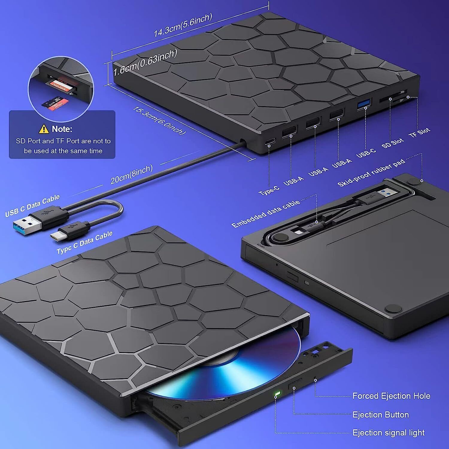 USB 3.0 Slim External CD DVD Drive Disc Player Burner Writer For Laptop PC Mac