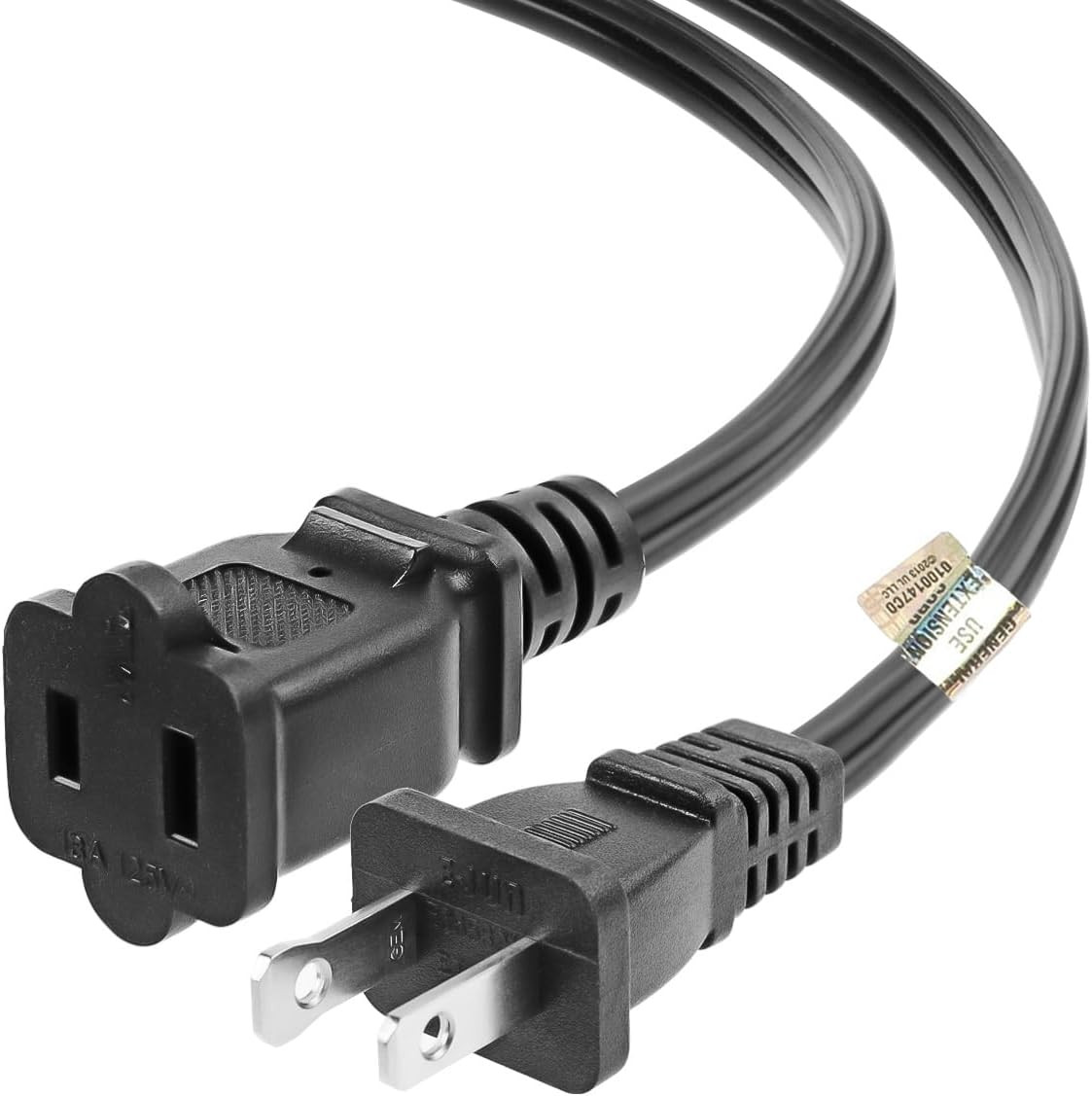 US AC Power Extension Cable Cord 2-Prong Polarized Male to Female Extension Cord