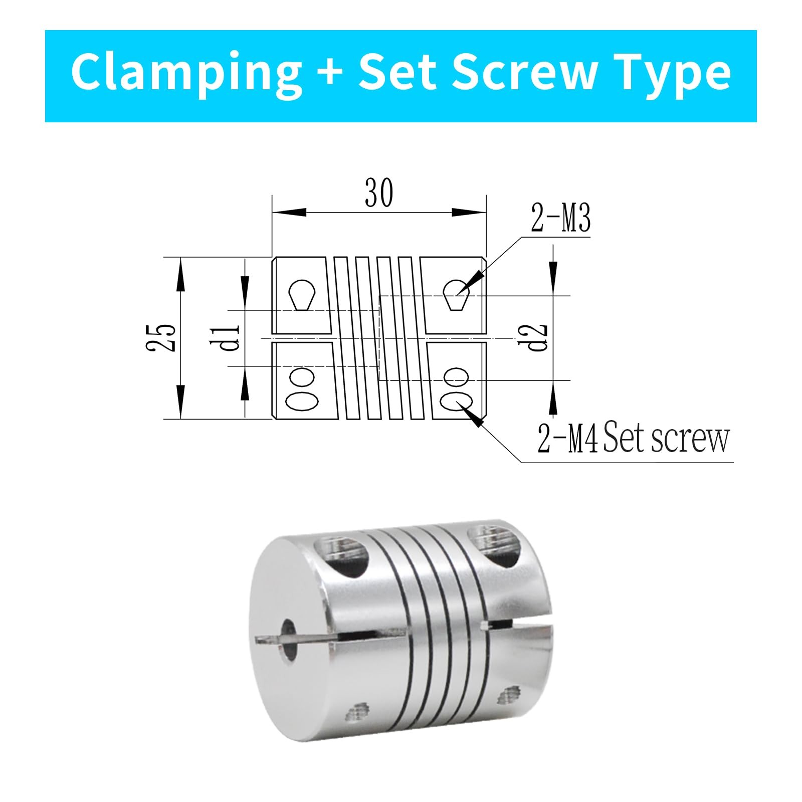 8mm to 10mm Stepper Motor Shaft Coupling 2 PCS 30mm Length Aluminum Alloy