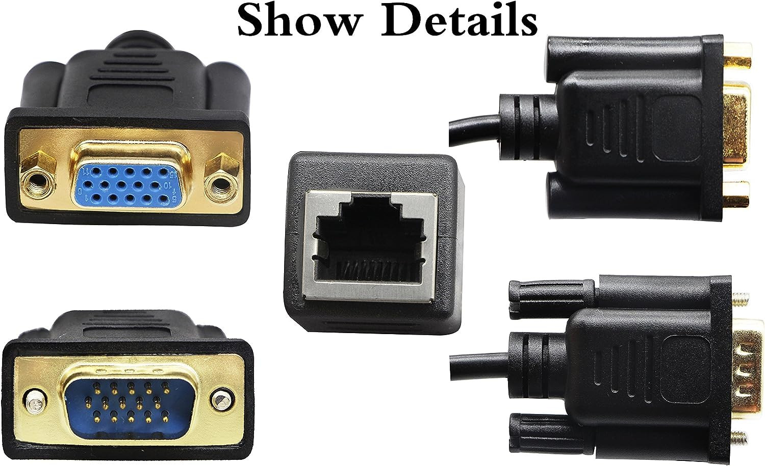 RJ45 to VGA Cable, VGA 15-Pin Port Female&Male to RJ45 Female Cat5/6 Ethernet LA