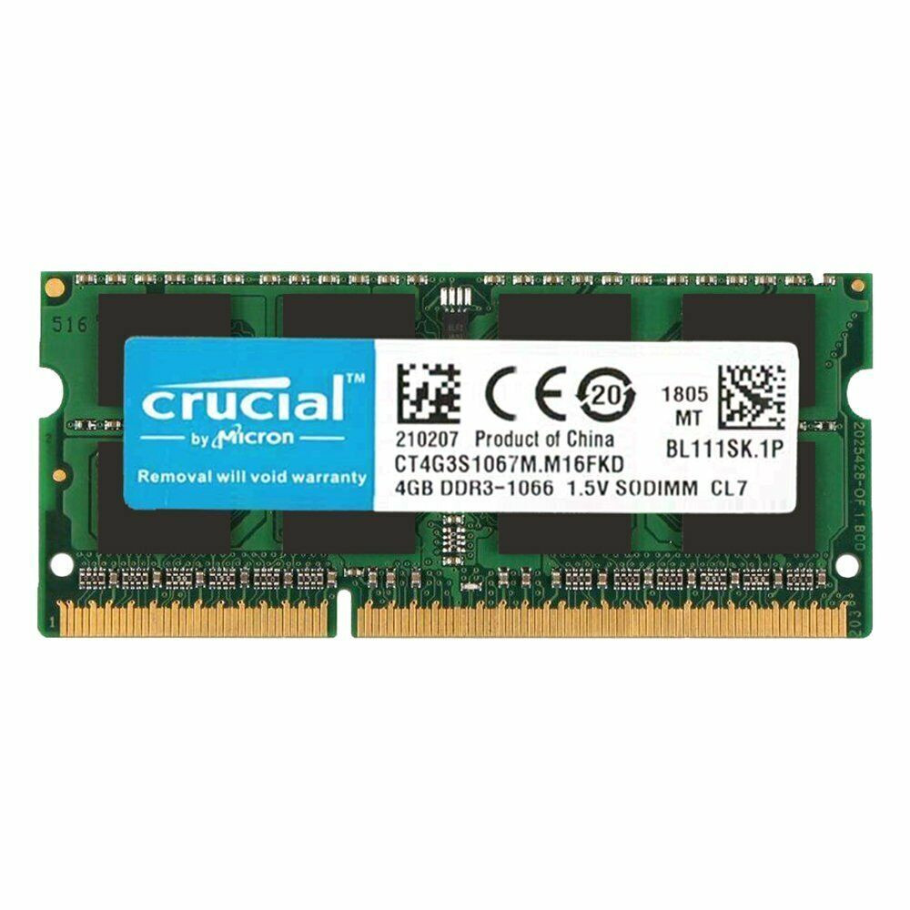 Crucial 8GB KIT 2X 4GB DDR3 1066MHz PC3 8500S Laptop 204Pin SODIMM Memory Ram