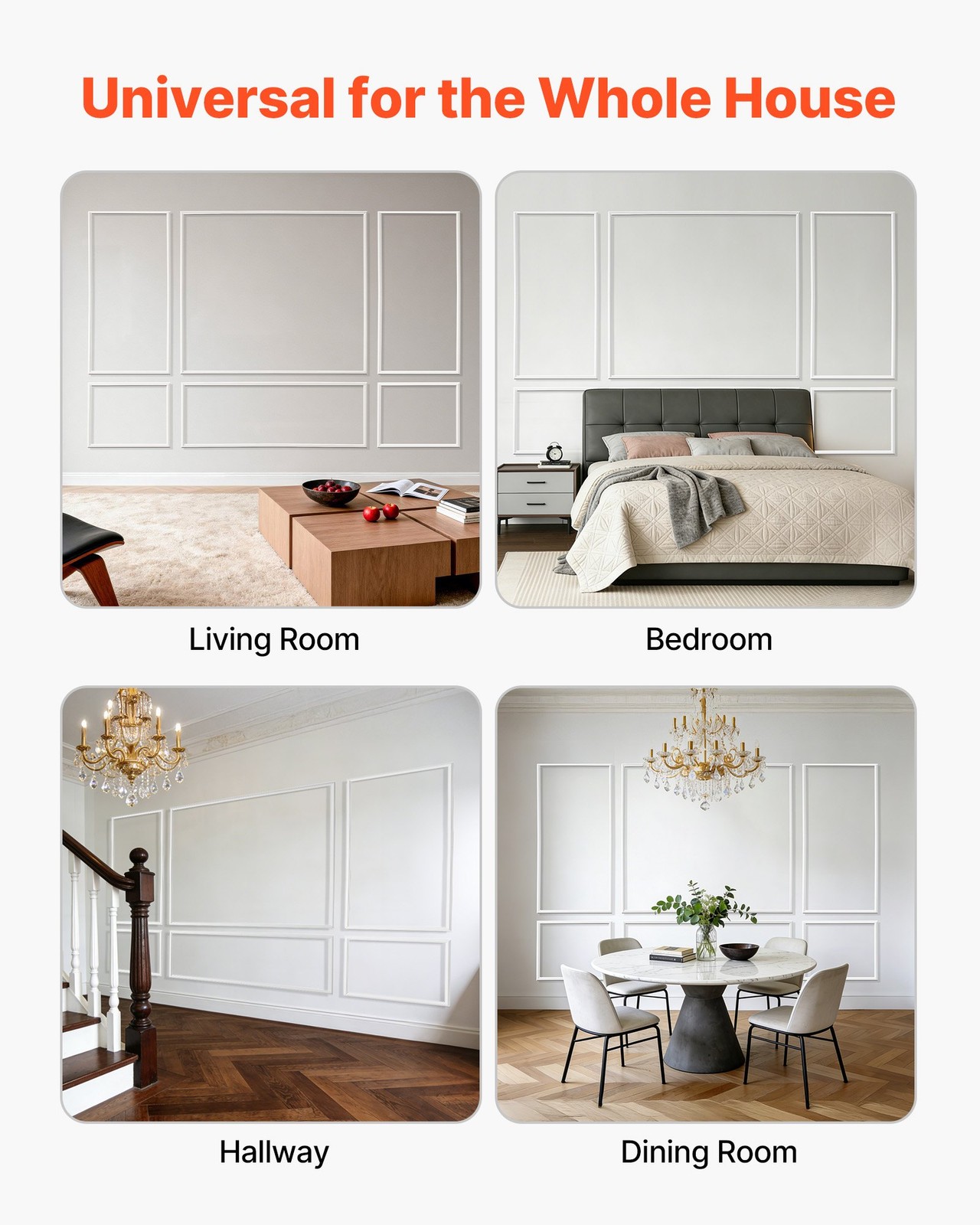 Wall Molding 3 Pack, Wainscoting Panels Kit, Lightweight Paintable Polystyrene,