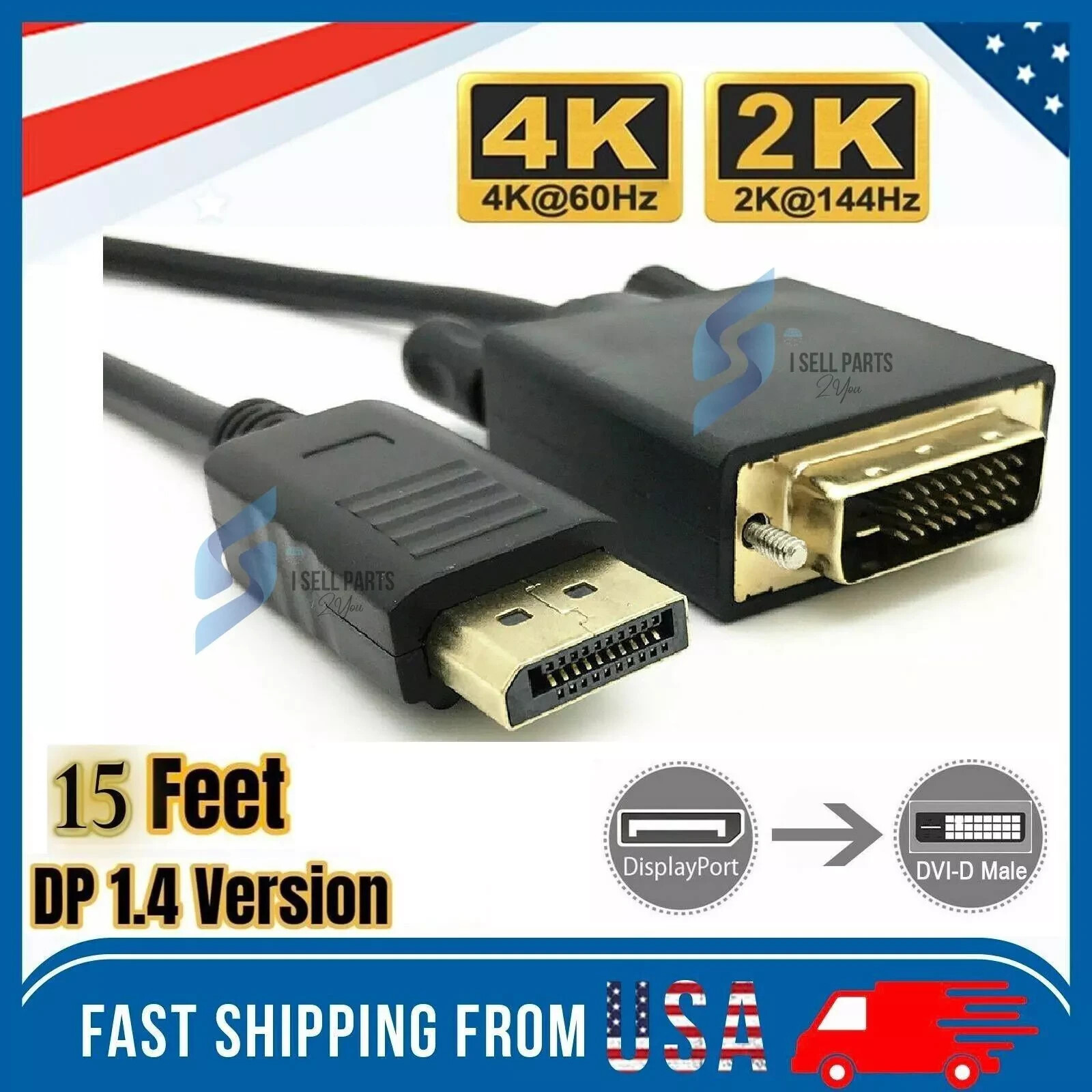 6/10/15 Ft Gold Plated DP DisplayPort to DVI-D Male Dual Link Cable 2k 4k 1080P