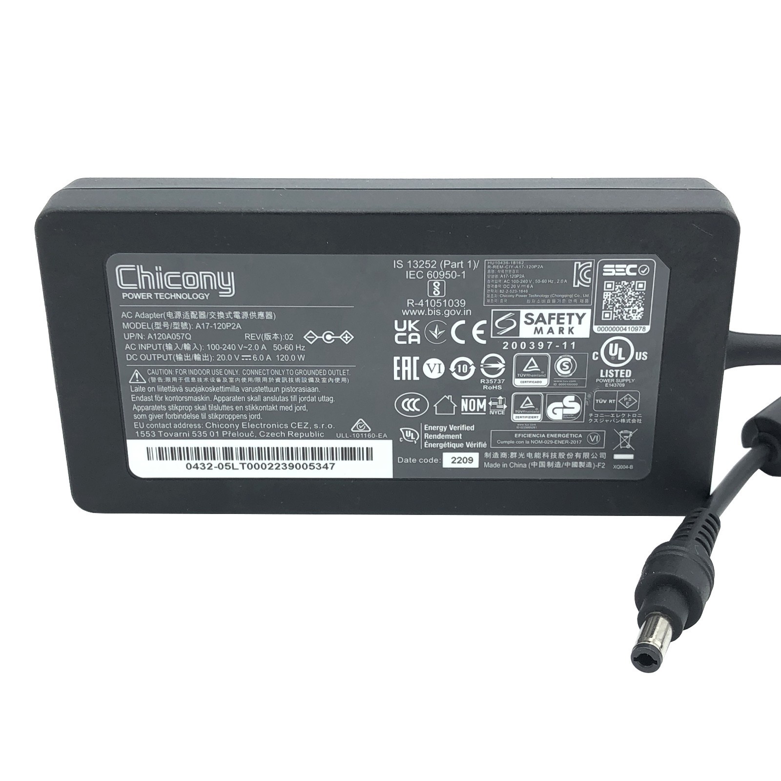 Original Chicony AC Adapter A17-120P2A Power Supply 20V 6A Charger 5.5mm