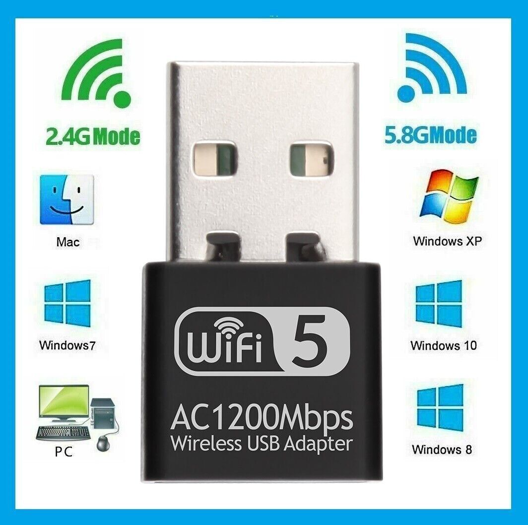 USB 3.0 1200Mbps Long Range AC1200 Dual Band 5GHz Wireless WiFi Adapter Antennas