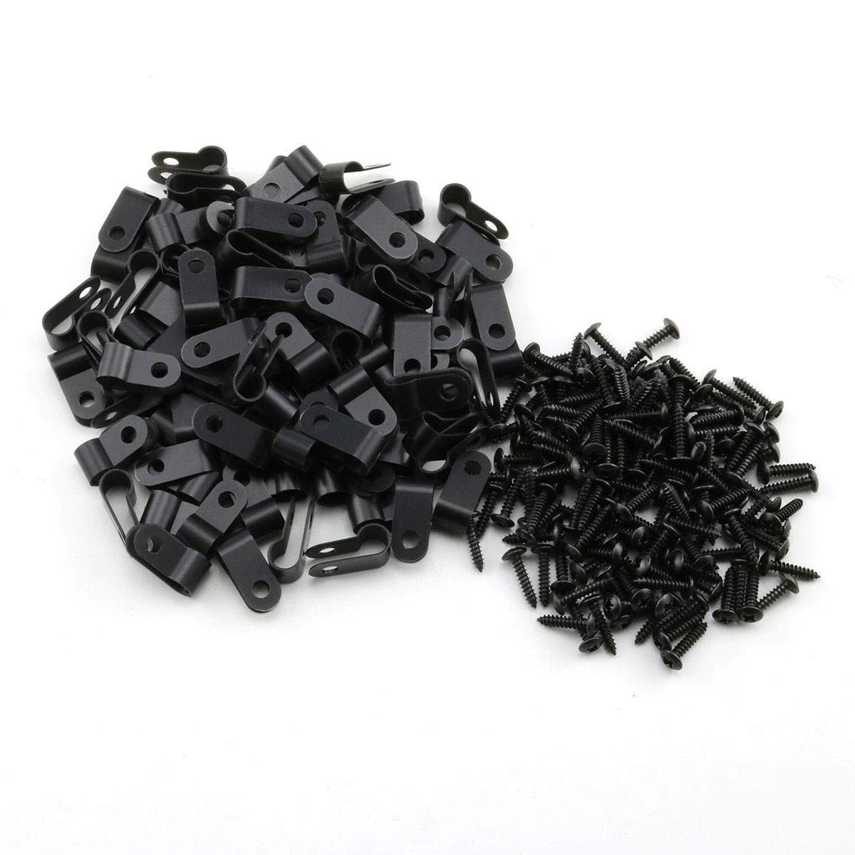 100 PCS 1/4 Inch 6.4mm RType Cable Clamp Nylon Wire Hose Fastener Clip Black