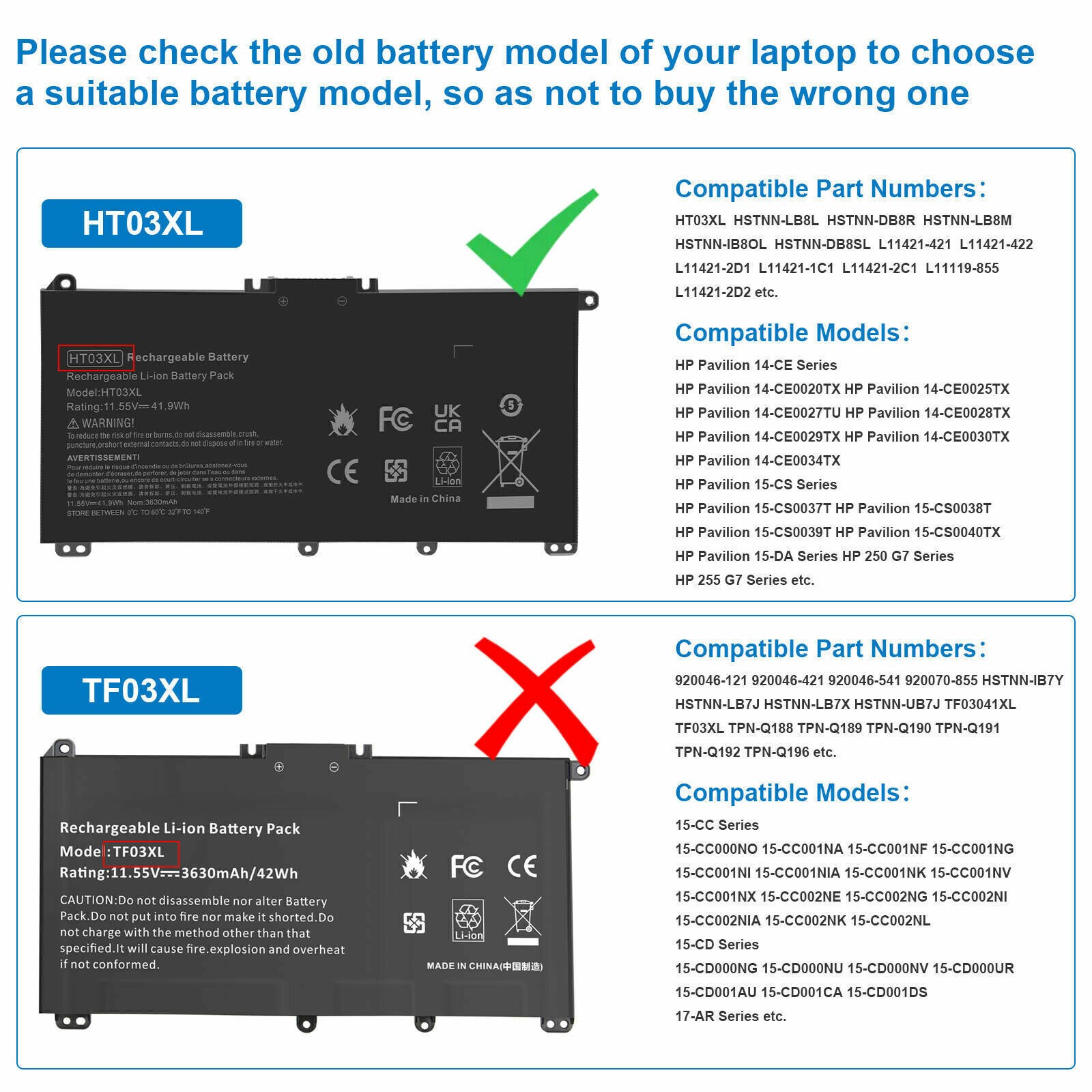 ✅HT03XL Battery For HP Pavilion 15-DA 15-DB 15-DW 15-DY 14-CE 17-CA L11119-855