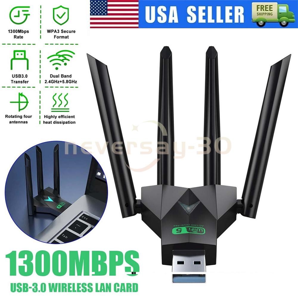 USB 3.0 Wireless WIFI Adapter 1300Mbps Long Range Dongle Dual Band Network